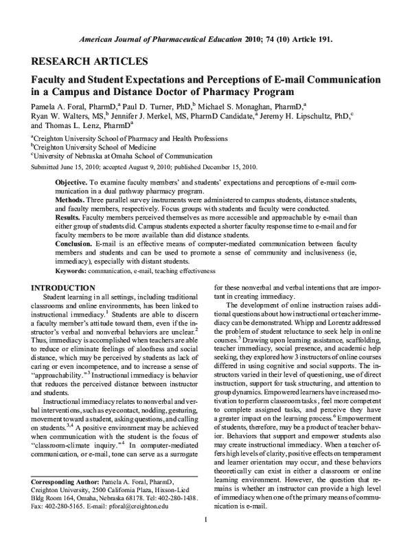 (PDF) Faculty and Student Expectations and Perceptions of E-mail ...