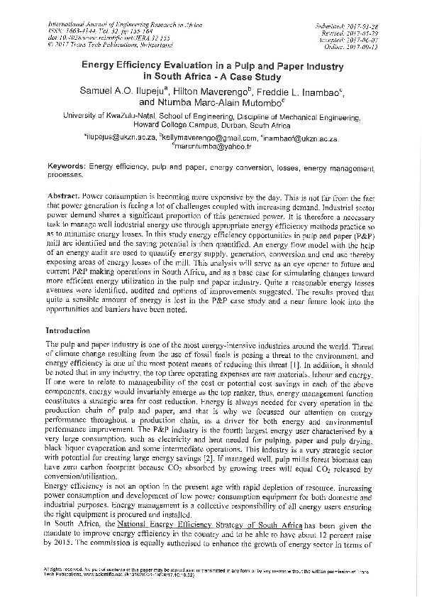 (PDF) Energy Efficiency Evaluation in a Pulp and Paper Industry in ...