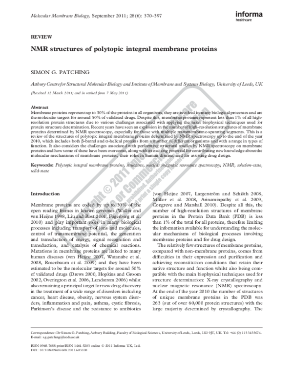 (PDF) NMR structures of polytopic integral membrane proteins