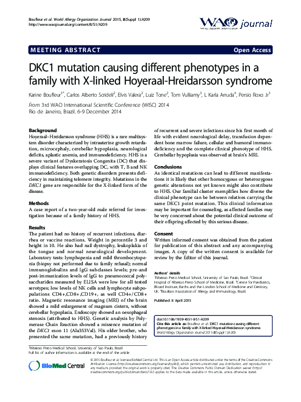 (PDF) DKC1 mutation causing different phenotypes in a family with X ...