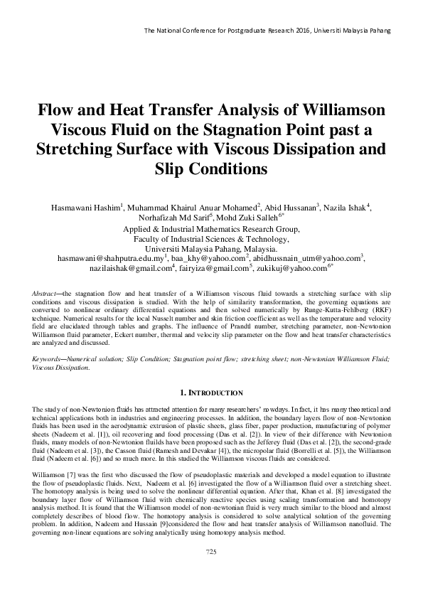 (PDF) Flow and Heat Transfer Analysis of Williamson Viscous Fluid on ...