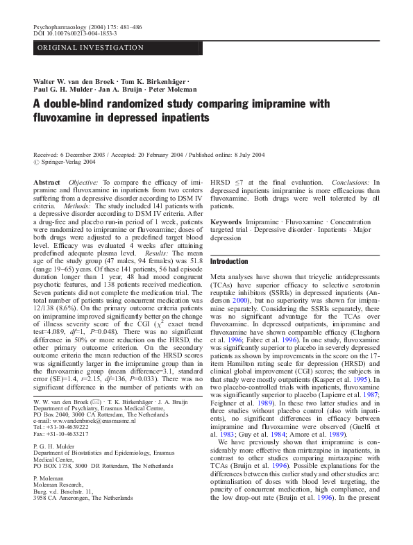 (PDF) A double-blind randomized study comparing imipramine with ...