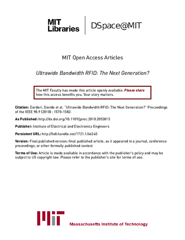 (PDF) Ultrawide Bandwidth RFID: The Next Generation?