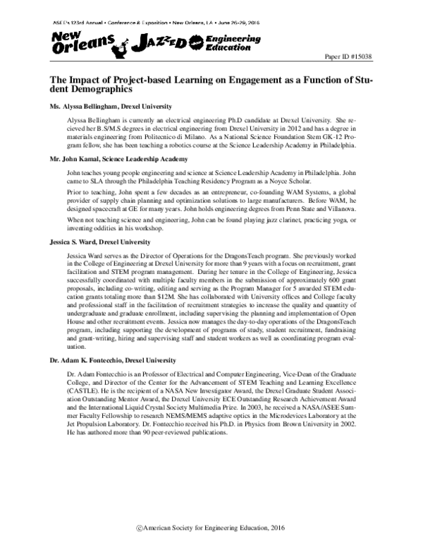 (PDF) The Impact of Project-based Learning on Engagement as a Function ...