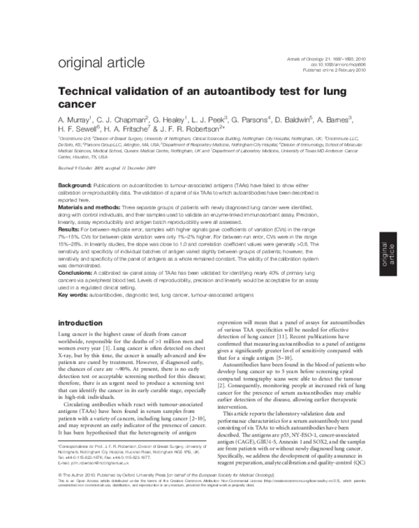 (PDF) Technical validation of an autoantibody test for lung cancer