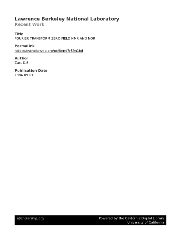 PDF) Fourier Transform Zero Field NMR and nor