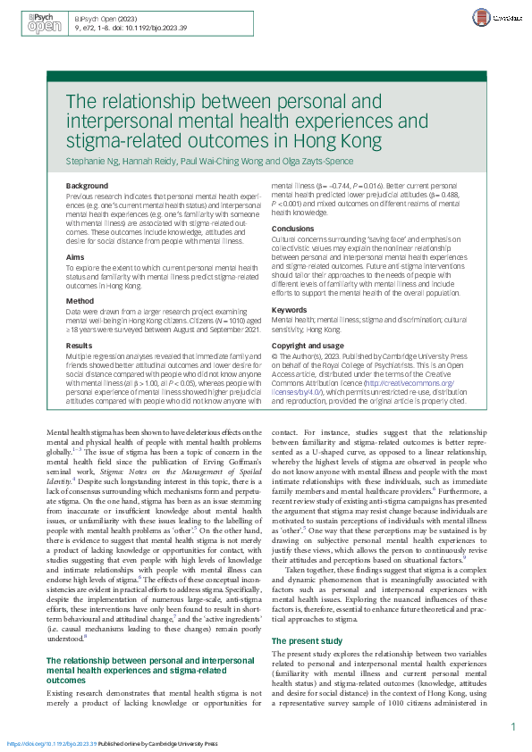 (PDF) The relationship between personal and interpersonal mental health ...