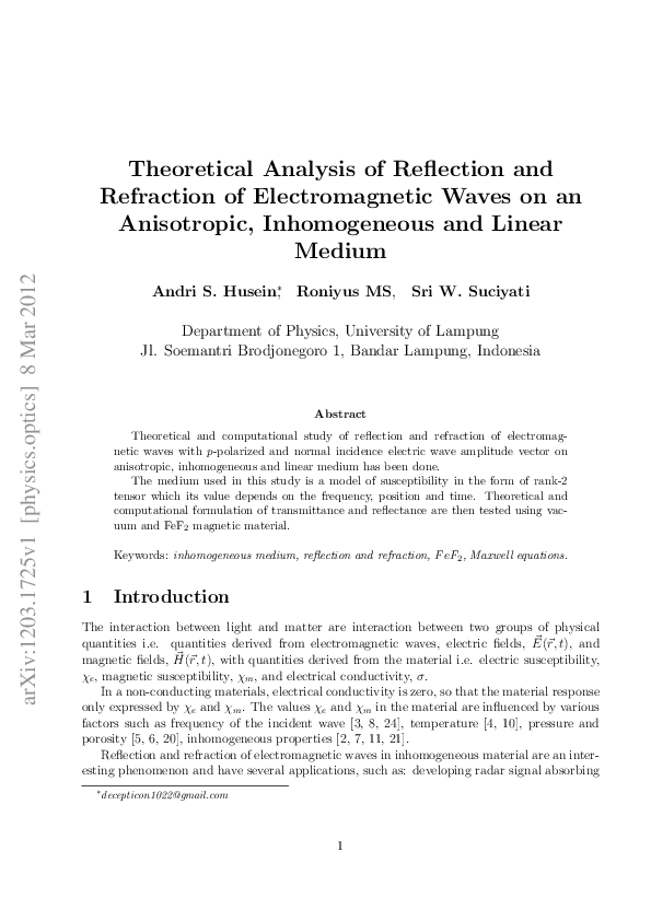 (PDF) Theoretical Analysis of Reflection and Refraction of ...