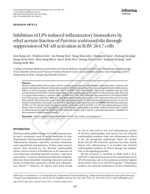 (PDF) Inhibition of LPS-induced inflammatory biomarkers by ethyl ...