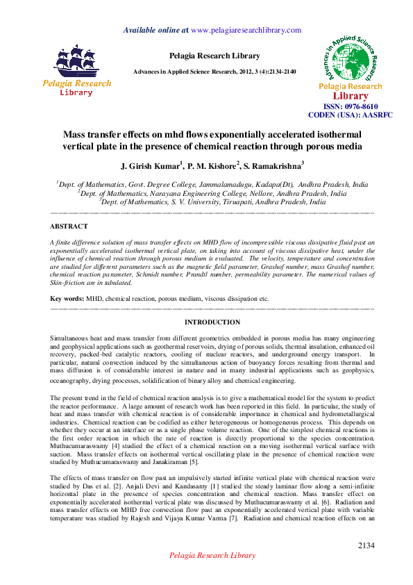 Mass transfer effects on MHD flows exponentially accelerated isothermal vertical plate in the presence of chemical reaction through porous media