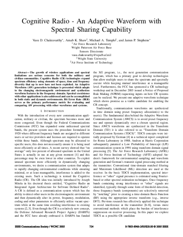 (PDF) Adaptive Waveforms in Cognitive Radio for Spectrum Sharing