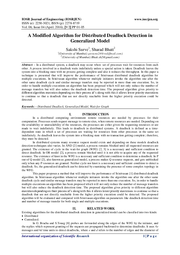 (PDF) A Modified Algorithm for Distributed Deadlock Detection in ...