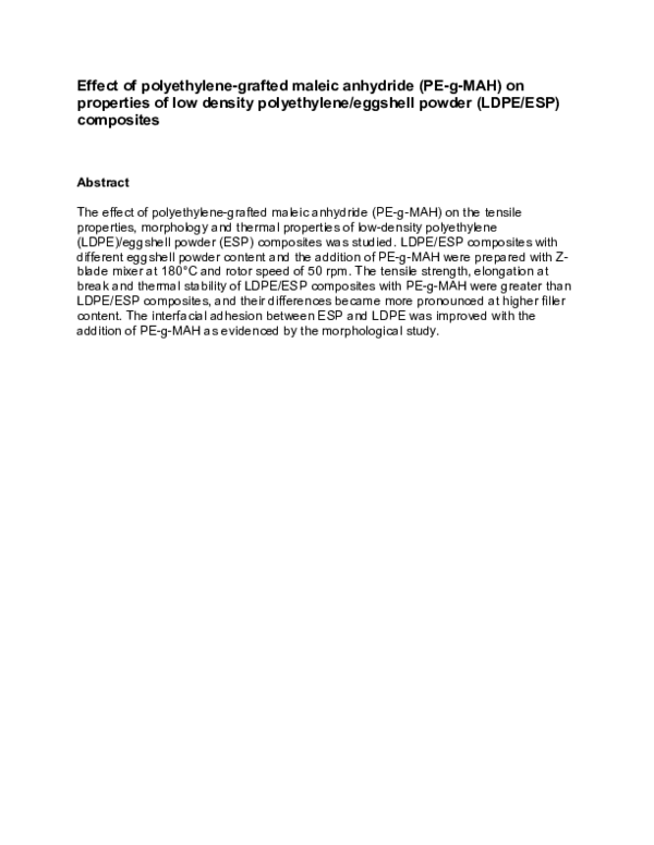 (PDF) Effect of polyethylene-grafted maleic anhydride on properties of ...