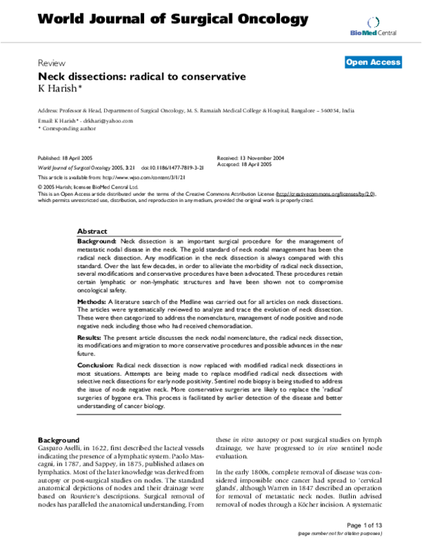 (PDF) Neck dissections: radical to conservative