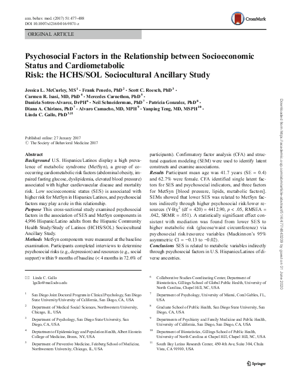 (PDF) Psychosocial Factors in the Relationship between Socioeconomic ...