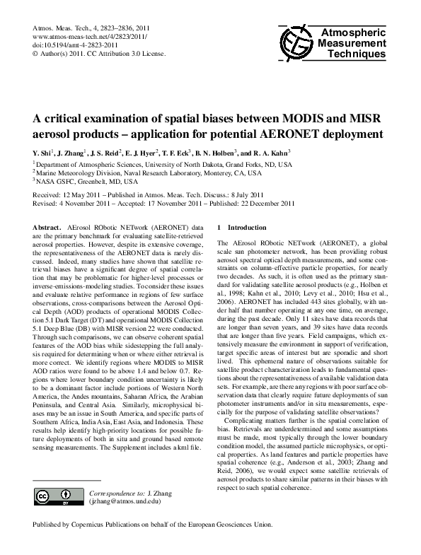(PDF) A critical examination of spatial biases between MODIS and MISR ...