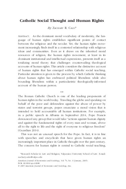 (PDF) Catholic Social Thought and Human Rights