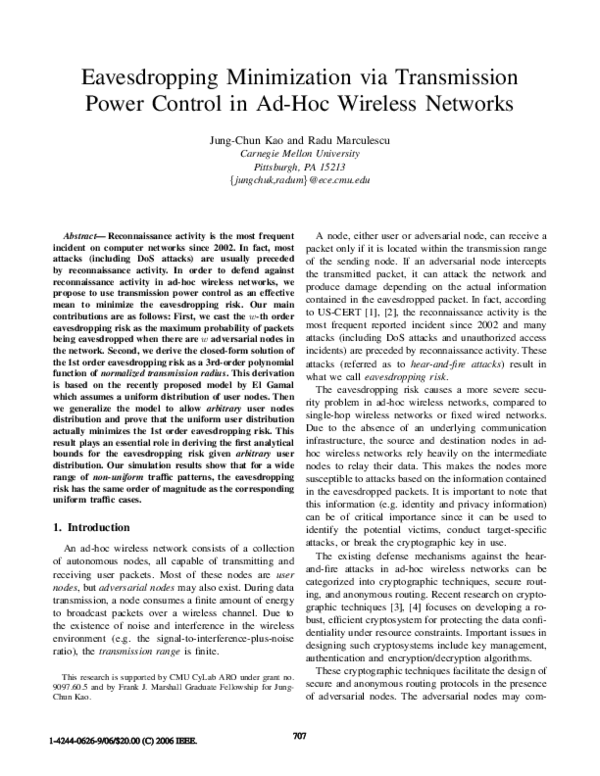 (PDF) Eavesdropping Minimization via Transmission Power Control in Ad ...