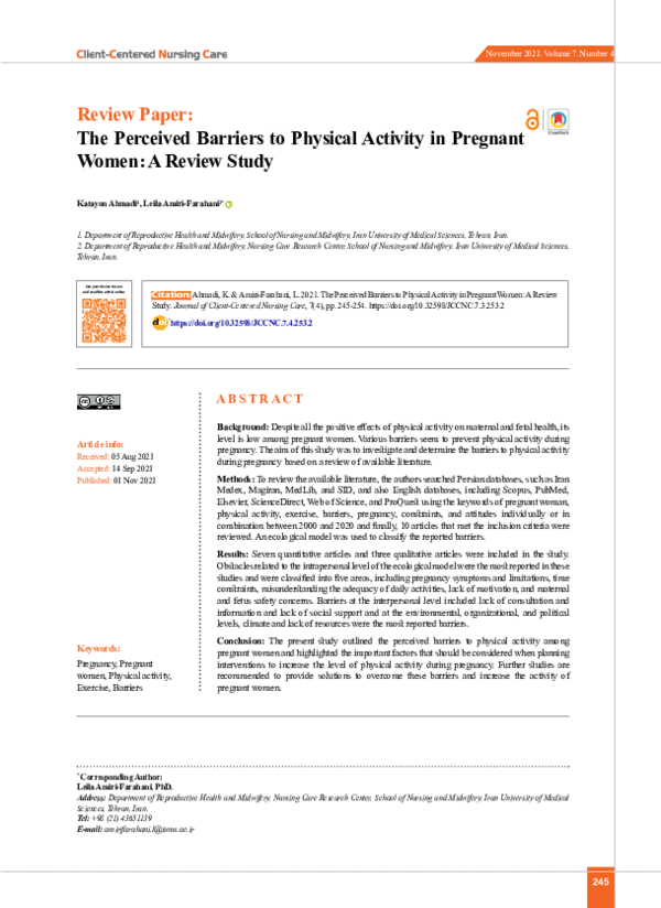 (PDF) The Perceived Barriers to Physical Activity in Pregnant Women: A ...