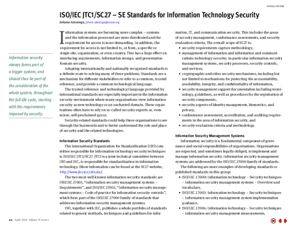 (PDF) ISO/IEC JTC1/SC27 - SE Standards for Information Technology Security
