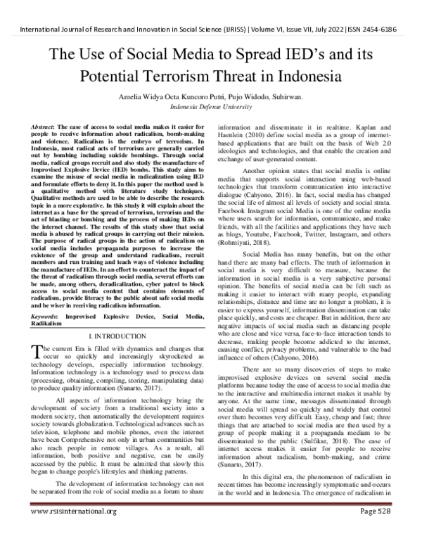 (PDF) The Use of Social Media to Spread IED’s and its Potential ...