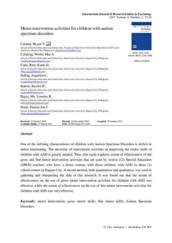 (PDF) Motor intervention activities for children with autism spectrum ...