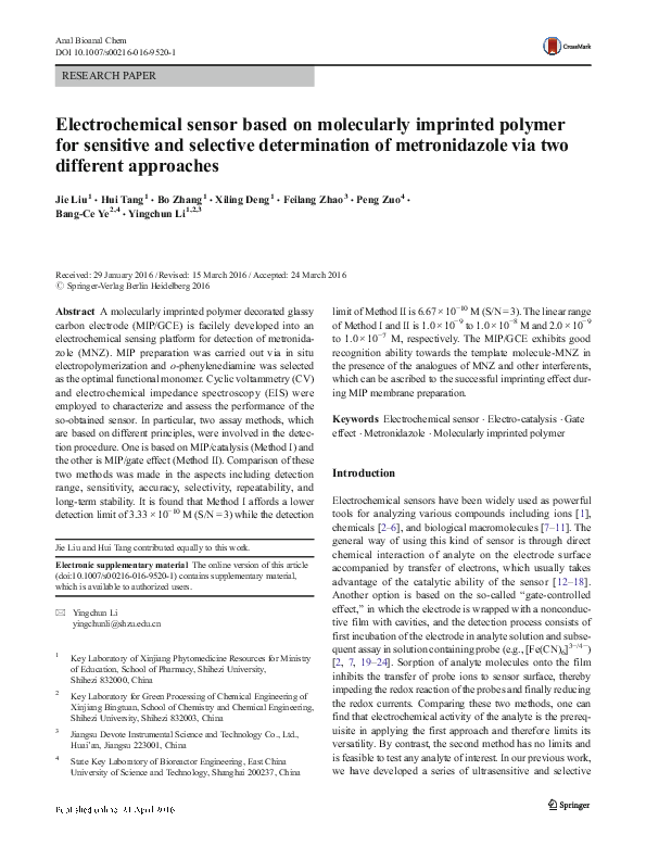 (PDF) Electrochemical sensor based on molecularly imprinted polymer ...