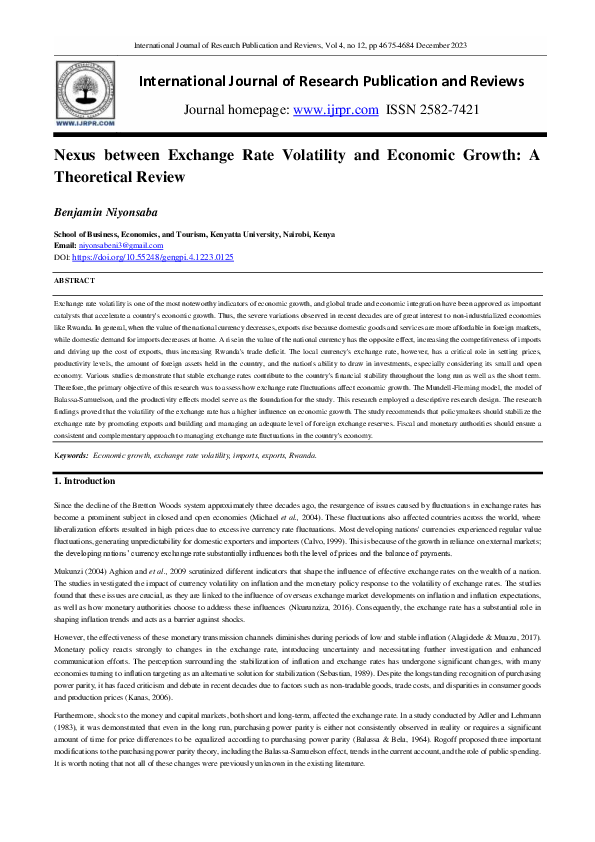 (PDF) Nexus between Exchange Rate Volatility and Economic Growth: A ...