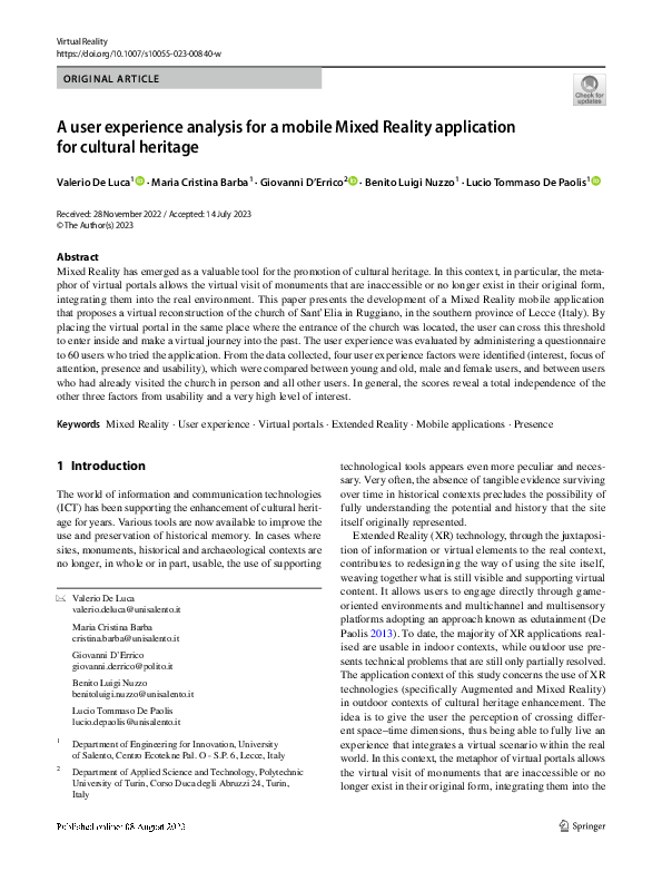 (PDF) A user experience analysis for a mobile Mixed Reality application ...