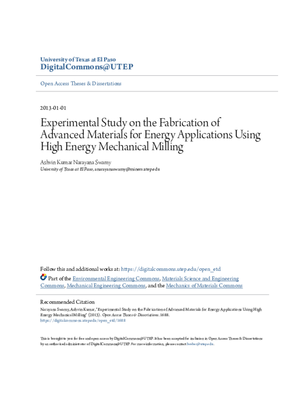 (PDF) Experimental study on the fabrication of advanced materials for ...