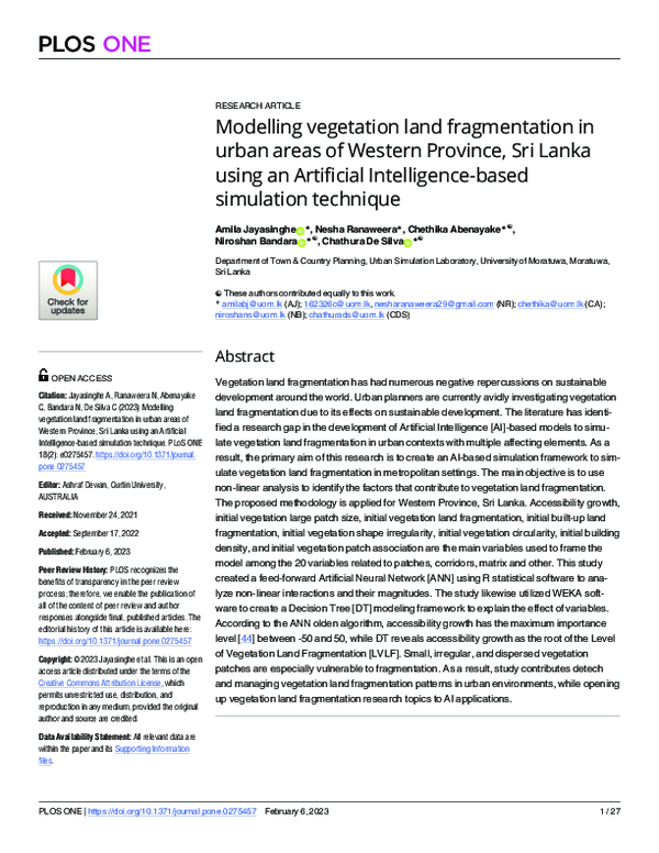 (PDF) Modelling vegetation land fragmentation in urban areas of Western ...