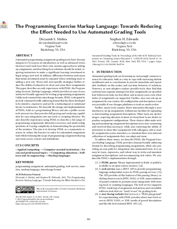 (PDF) The Programming Exercise Markup Language