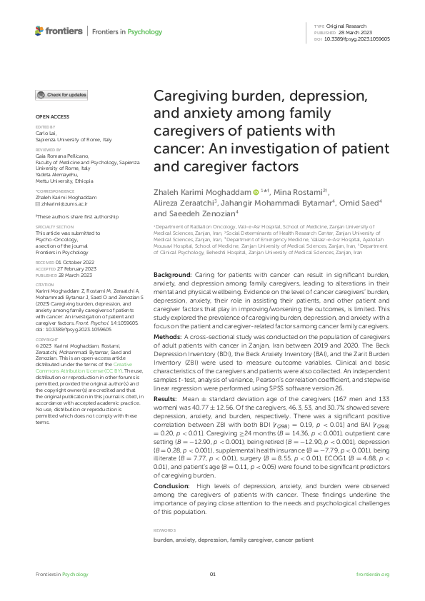 (PDF) Caregiving burden, depression, and anxiety among family ...