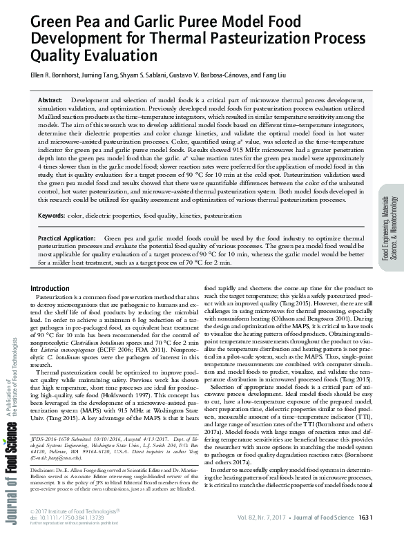 (PDF) Green Pea and Garlic Puree Model Food Development for Thermal ...