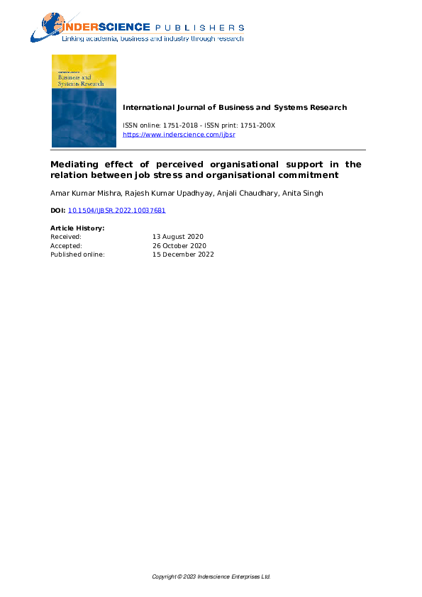 (PDF) Mediating Effect of Perceived Organizational Support in the ...