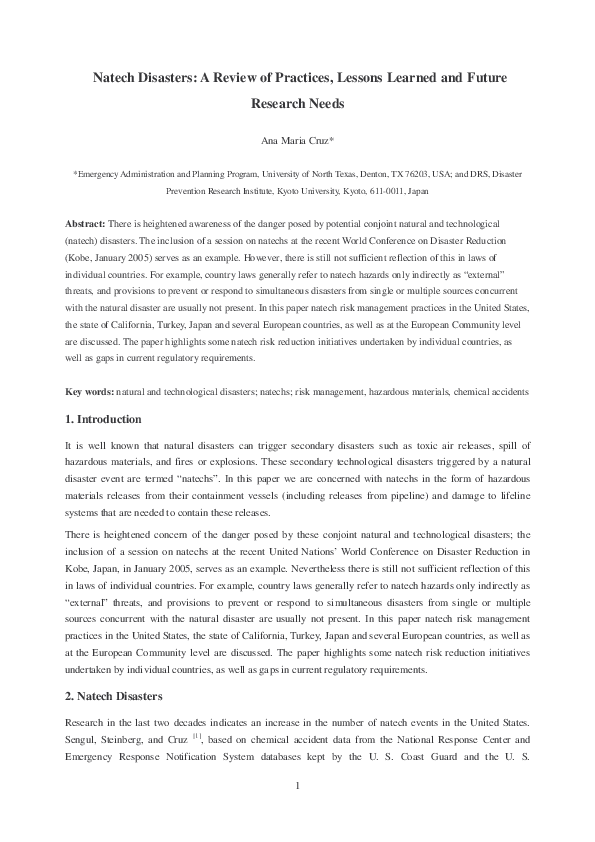 Pdf Natech Disasters A Review Of Practices Lessons Learned And