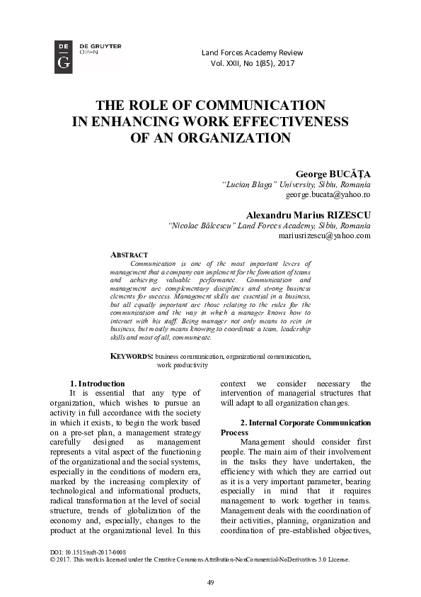 (PDF) The Role of Communication in Enhancing Work Effectiveness of an ...