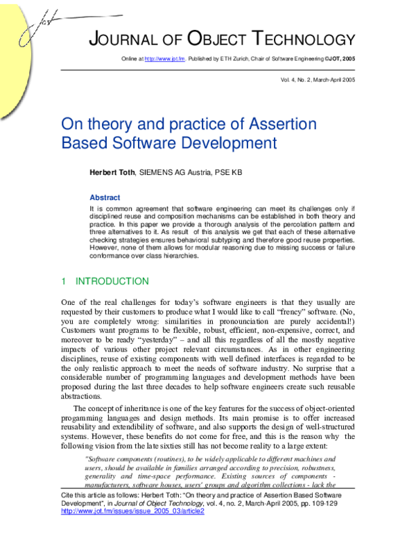 (PDF) On theory and practice of Assertion Based Software Development