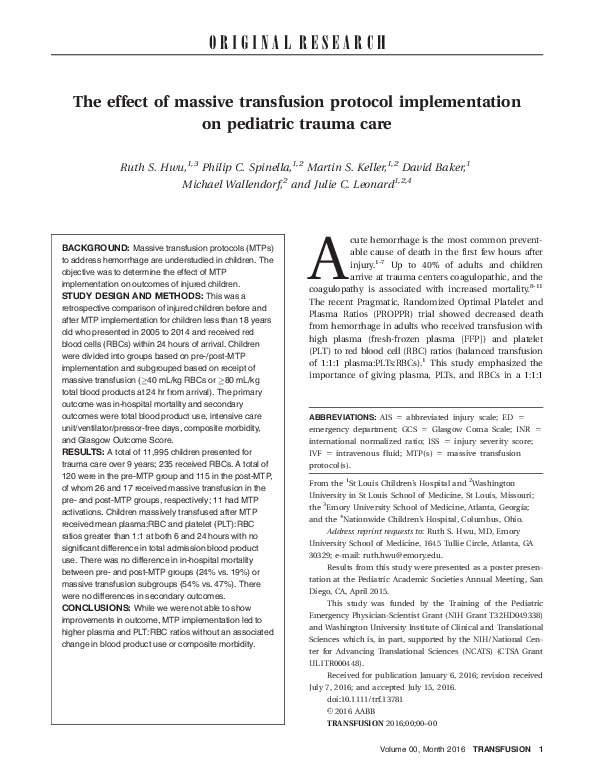 (PDF) The effect of massive transfusion protocol implementation on the ...