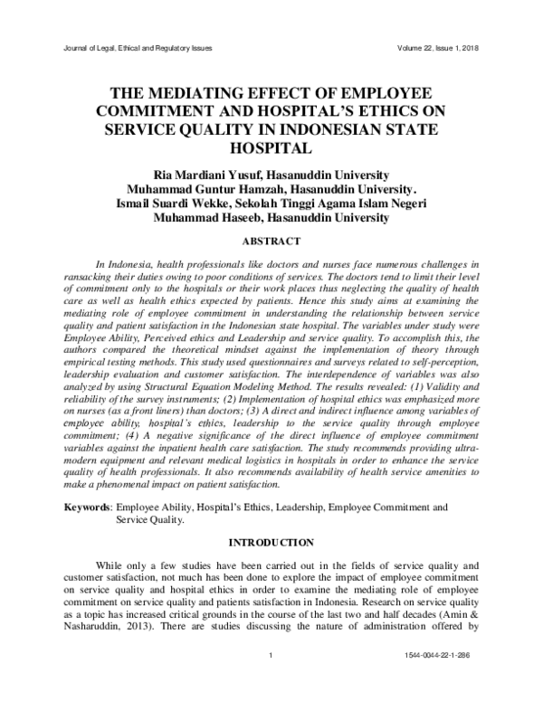 (PDF) The Mediating Effect of Employee Commitment and Hospitals Ethics ...