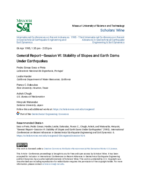 (PDF) General Report—Session VI: Stability of Slopes and Earth Dams ...