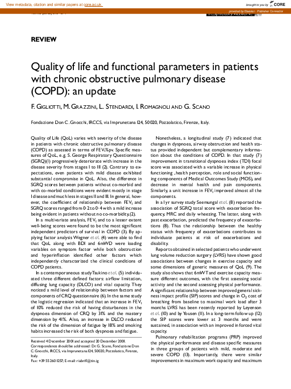 (PDF) Quality of life and functional parameters in patients with ...