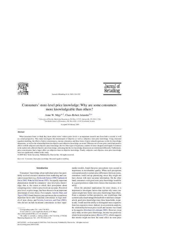 (PDF) Consumers’ store-level price knowledge: Why are some consumers ...