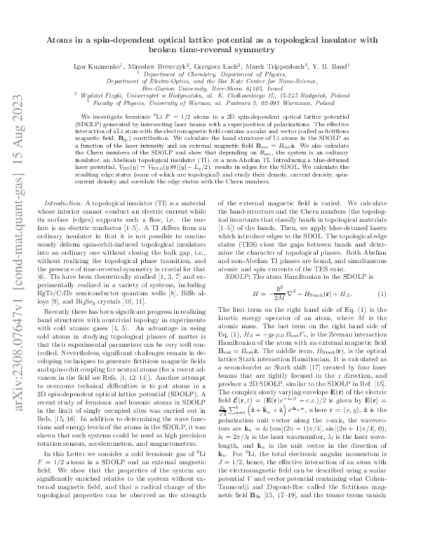 (PDF) Topological Insulators in Spin-Dependent Lattices