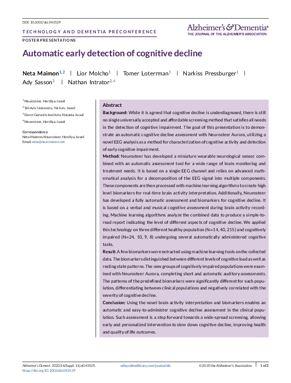 (PDF) Automatic early detection of cognitive decline
