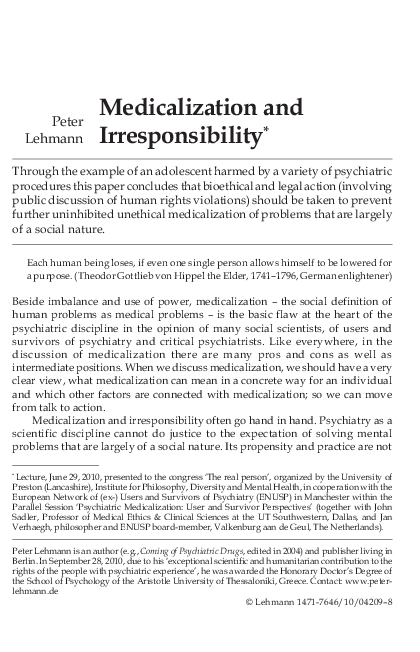 (PDF) Medicalization and irresponsibility