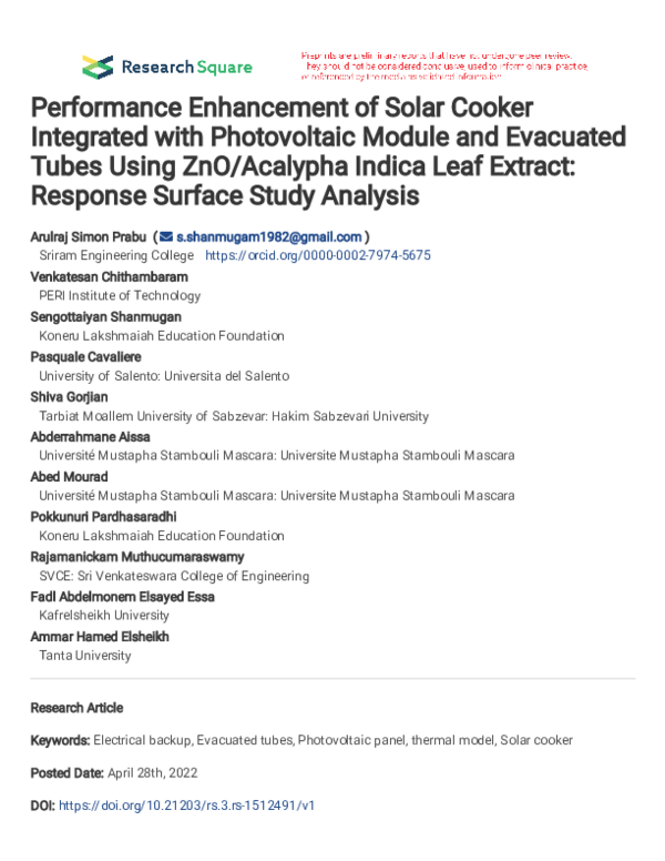 (PDF) The performance enhancement of solar cooker integrated with ...