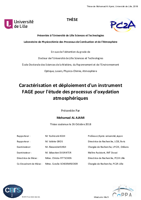(PDF) Caractérisation et déploiement d'un instrument FAGE pour l'étude ...