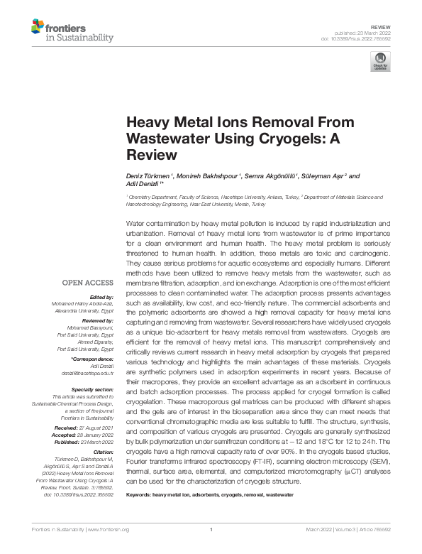 (PDF) Heavy Metal Ions Removal From Wastewater Using Cryogels: A Review