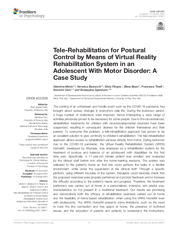 (PDF) Tele-Rehabilitation for Postural Control by Means of Virtual ...